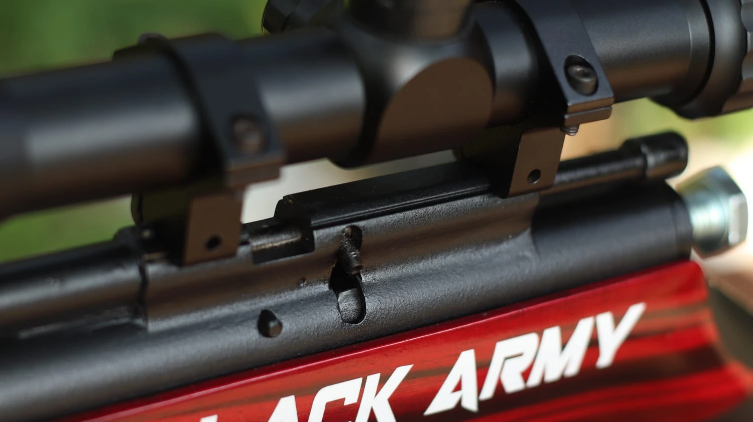 PCP Black Army Raven Single Shoot Od 27 panjang laras 50 bagian chamber