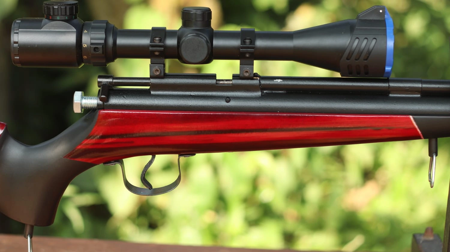 PCP Black Army Raven Single Shoot Od 27 panjang laras 50 - detail bagian picu dan chamber